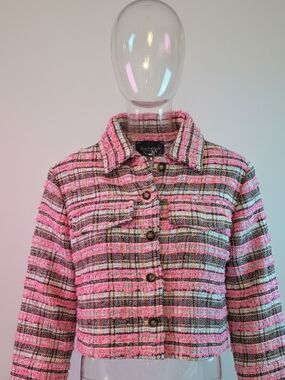 Luna Allegra Italian Bouclé Tweed Jacket Pink Size M